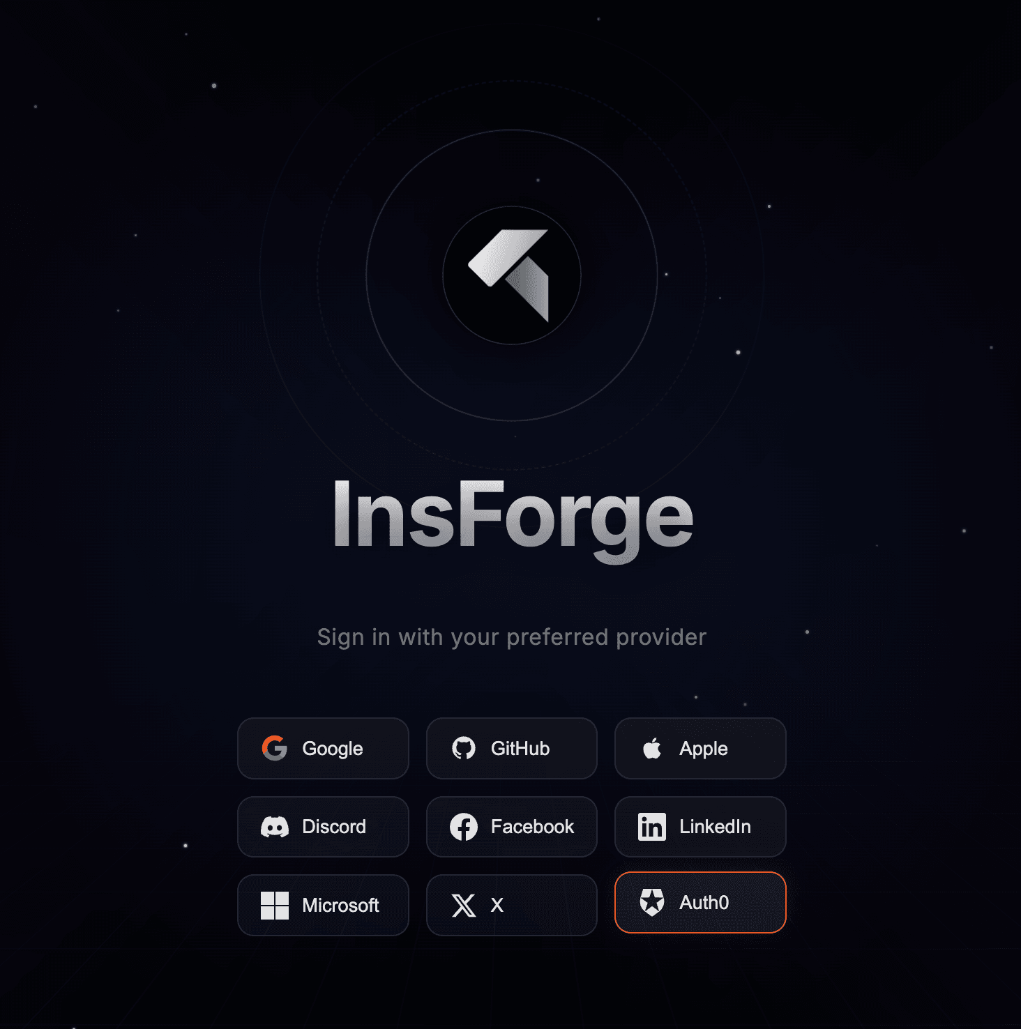 Application login screen with custom OAuth button