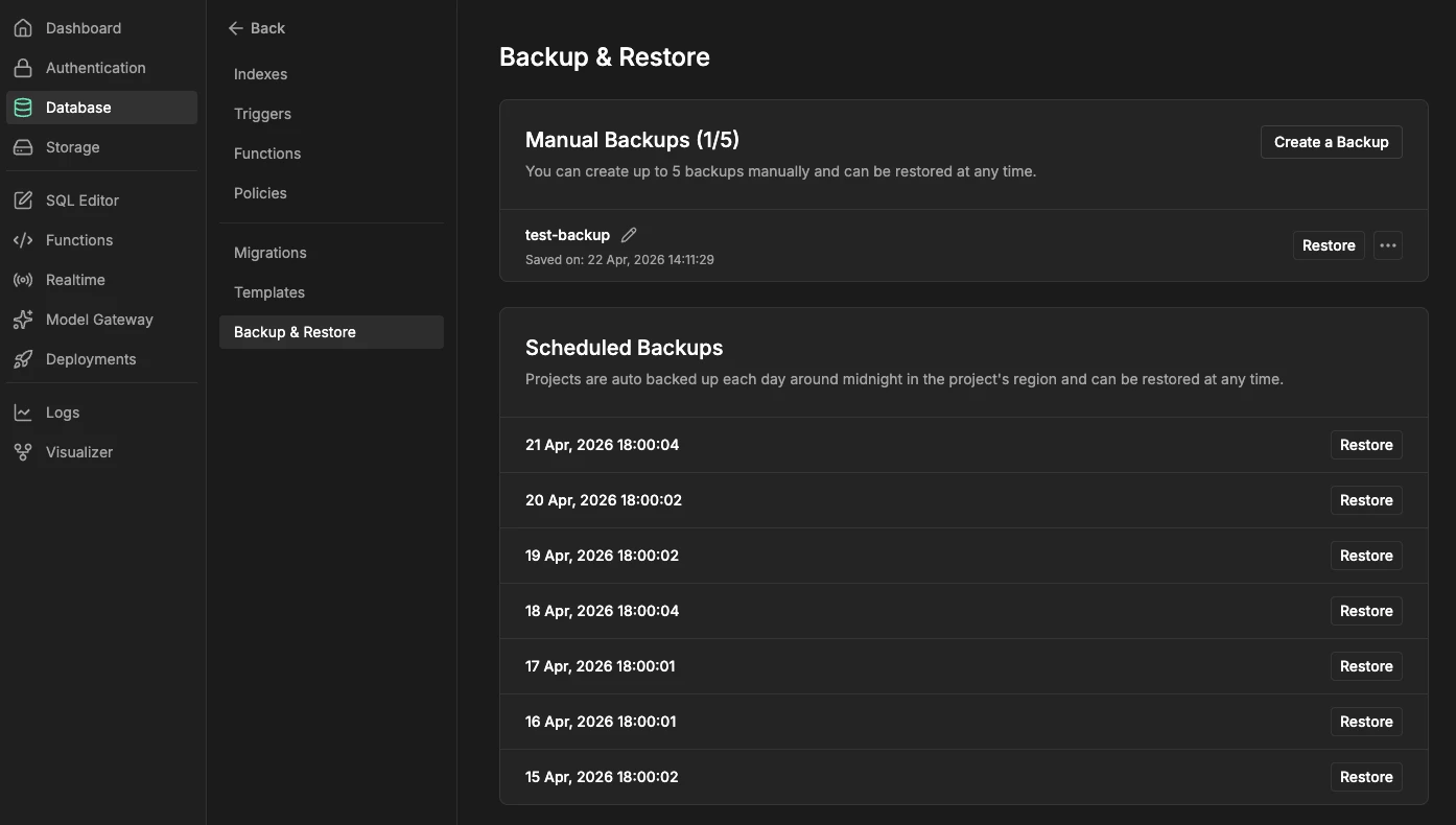 Backup & Restore in Database Studio