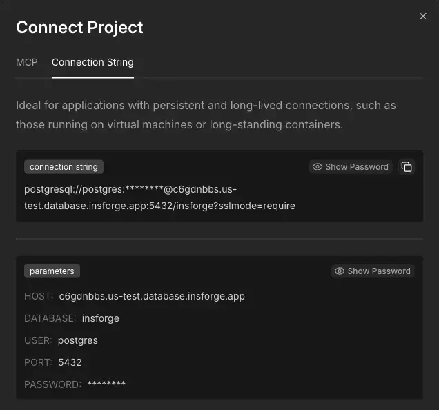 InsForge Connection String